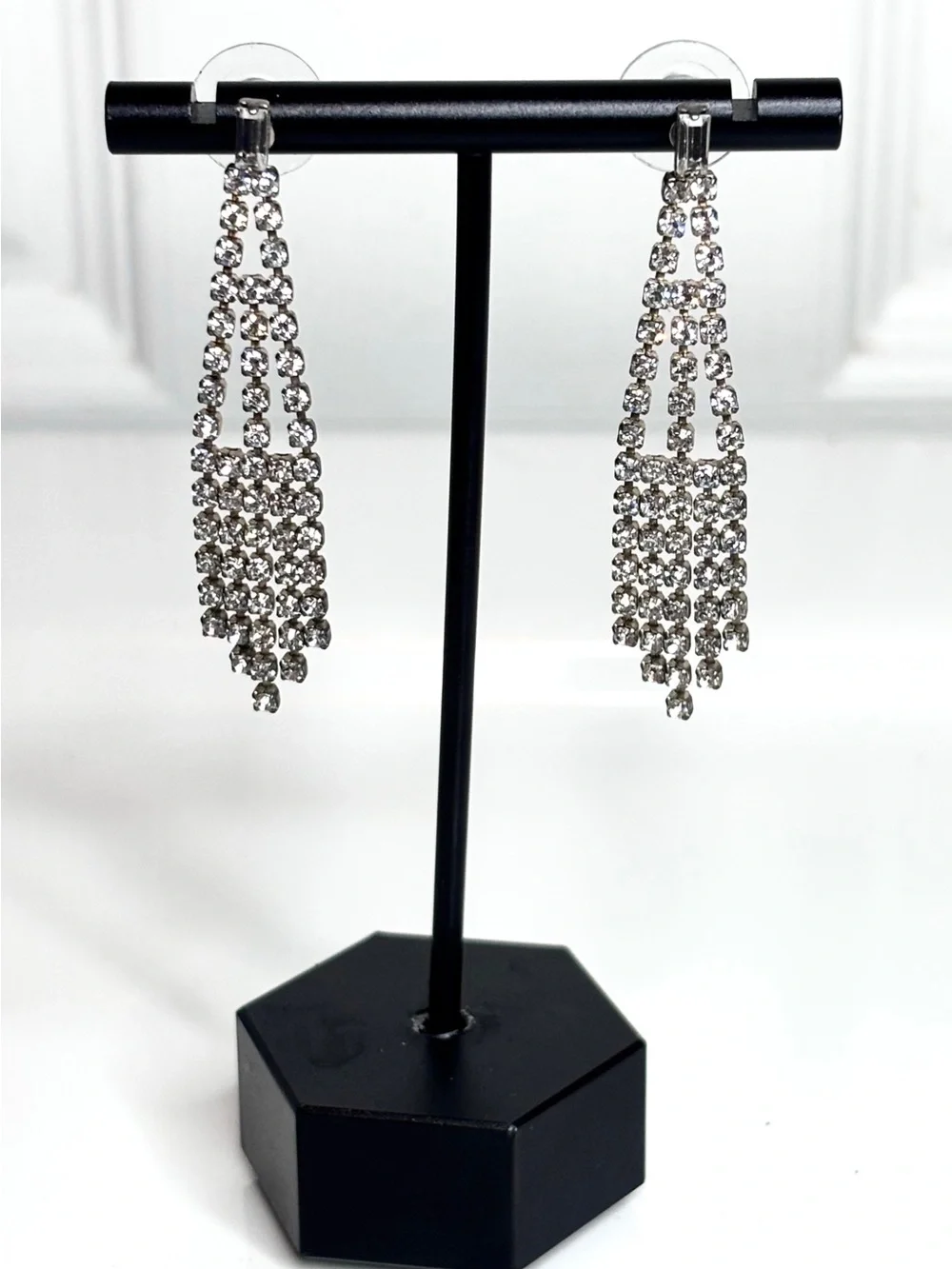 Vintage Clear Sparkling Rhinestone Earrings Dangle Chandelier Style
